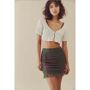 Free People Romi Mesh Mini Skirt | Pink Green Combo | Size Small
